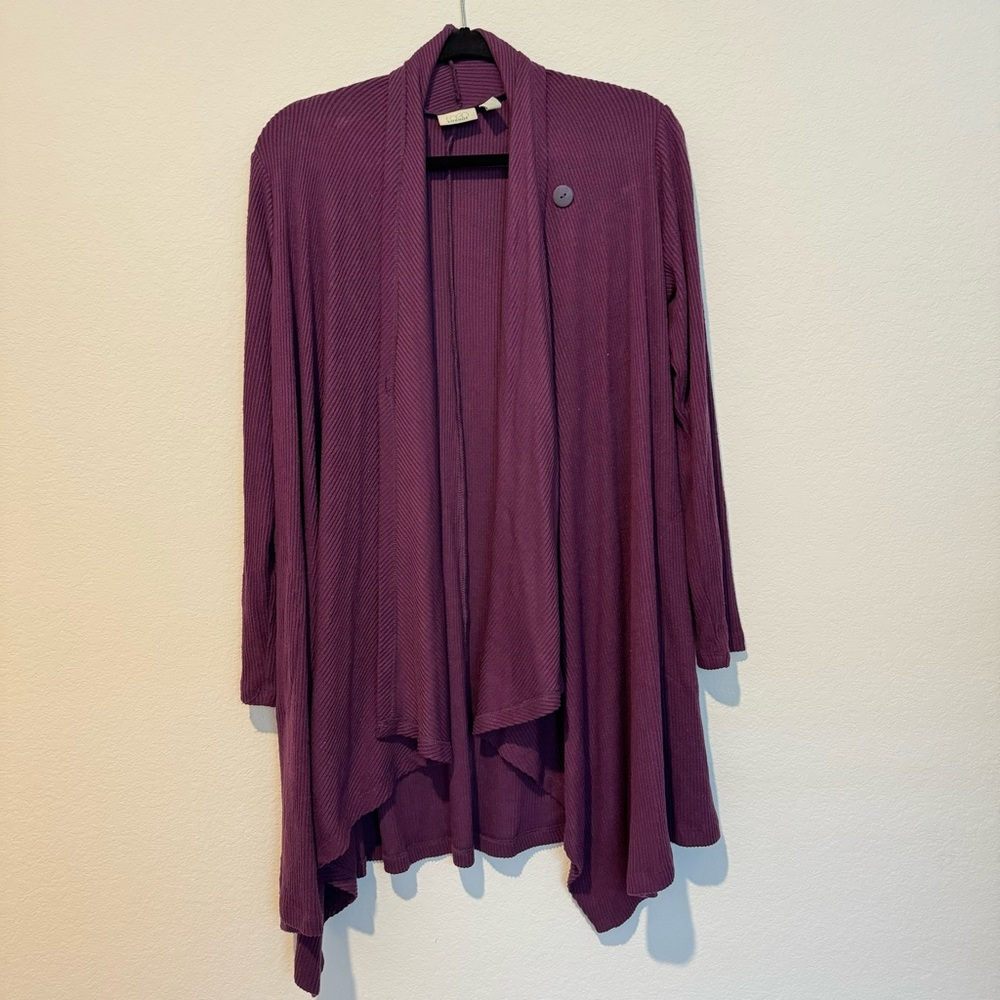 Logo Lounge Lori Goldstein Purple Long Sleeve Waterfall Cardigan